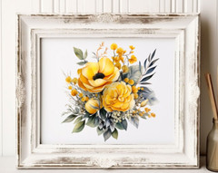 Yellow Flowers Wall Art Print Bouquet of Yellow Flowers, Floral Wall Art