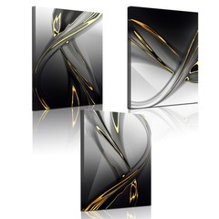 3 Piece Canvas Print Gold Modern Abstract Wall Art Decor Black and White Artw…