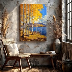Wall Art Autumn Aspen Trees Lake Mountain Landscape Canvas Print Decor 16×24