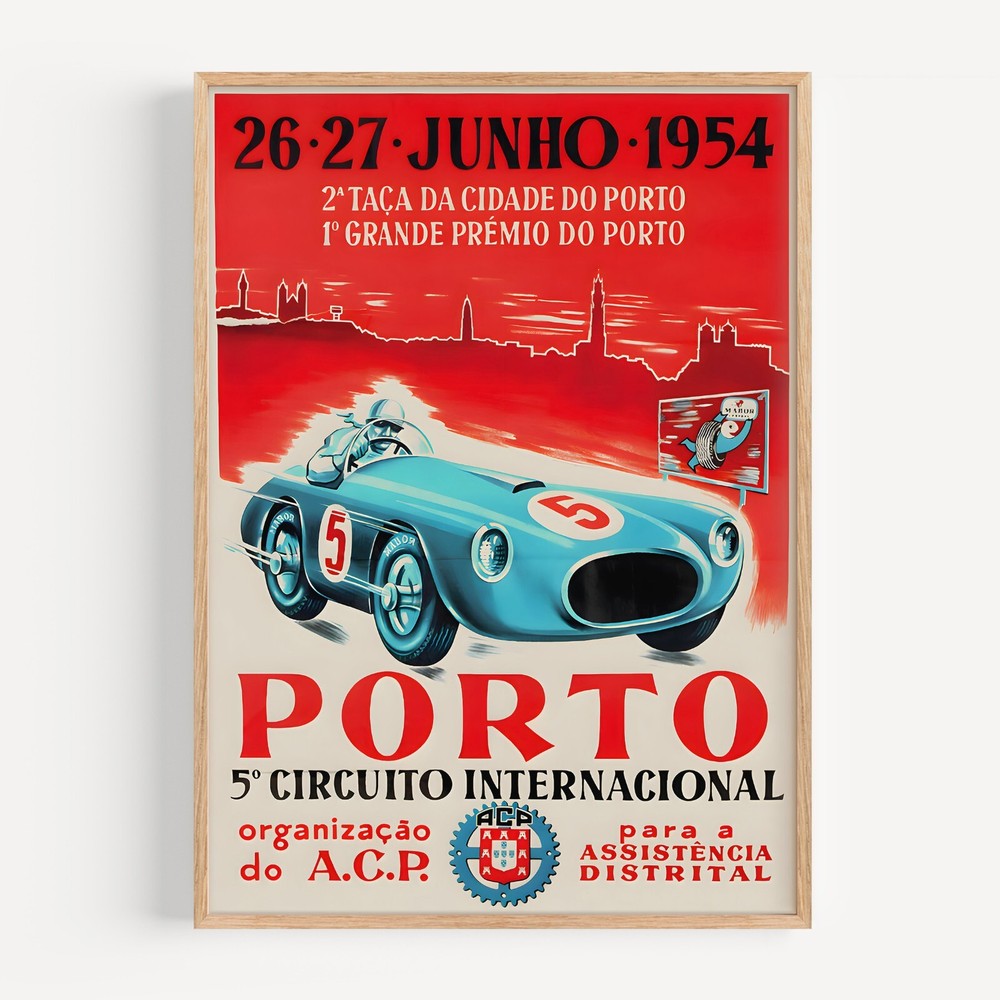 Porto Circuito Internacional – 1954 Vintage Racing Car Wall Art Poster Print