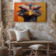 Colorful Abstract Emu Bird Face Canvas Wall Art Vibrant Wildlife Animal Decor