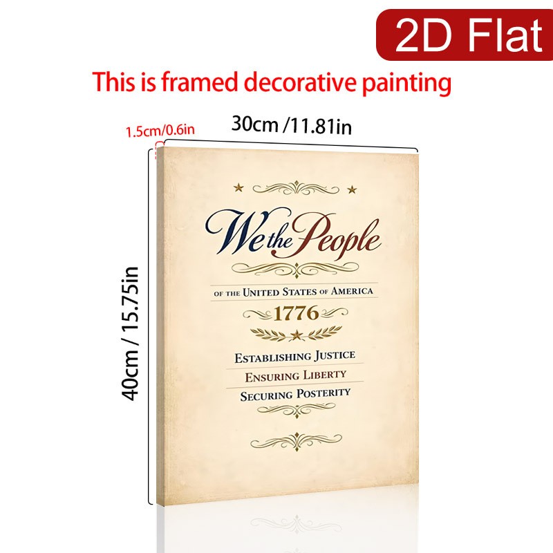 We the People 1776 Vintage Document Canvas Wall Art, Patriotic American Decor