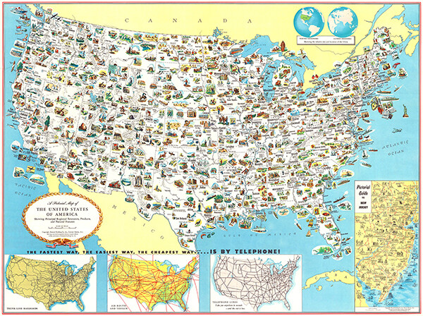United States Of America – Resources & Products – 1953 – Pictorial Map Poster