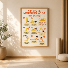 7-Minute Morning Yoga Routine Chart Poster, Wellness Wall Decor | Multiple Sizes