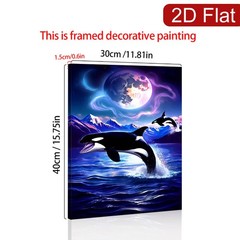 Moon Mountain Orca Whale Magical Ocean Canvas Wood Frame Coastal Decor Gift