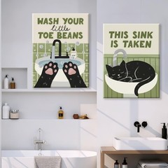 Framed Funny Black Cat Bathroom Wall Art Set of 2 This Sink Is Taken Cute Cat…