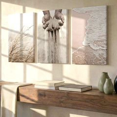 3 Pieces Nature Elements Neutral Tones Large Wall Art Set for Living Set Of 3