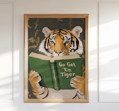 Funny Tiger Reading Canvas Wall Art Library Office Study Room Decor