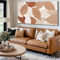 Beige Fall Leaves Canvas Art – Modern Earth Tone Wall Decor 24″x48