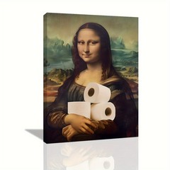 Framed Funny Mona Lisa Toilet Paper Canvas Print Humorous Bathroom Wall Decor