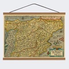 Ancient 1590 One of the Earliest Map Of Spain; 100% Cotton Canvas, Wooden Hanger
