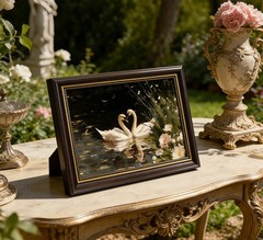 Framed Classical Swan Canvas Wall Art Romantic White Swan Painting Picture Wa…