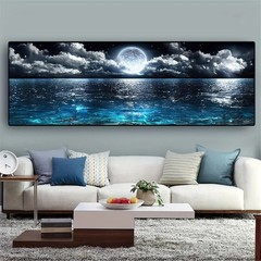 Night Ocean with Full Moon Wall Art Canvas Painting Home Décor Posters & Prints