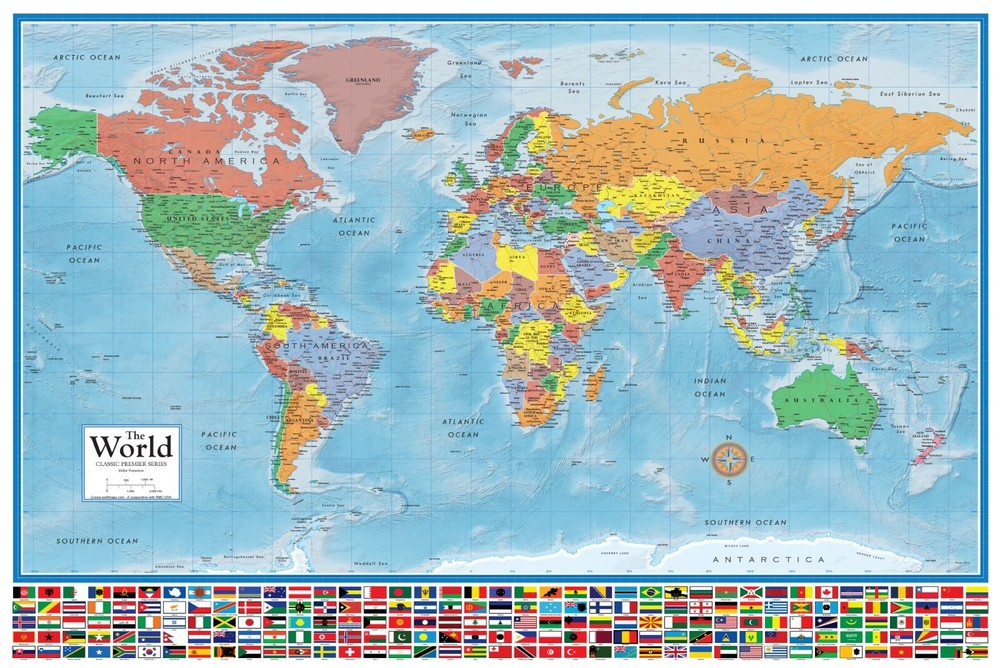 24″ x 36″ Swiftmaps World Premier Wall Map w/ Flags – Large Mural Poster – NEW!