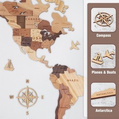 Wooden World Map 3D, Wood World Map Wall Art, Multilayered Wooden Map