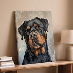 Rottweiler Dog Canvas Wall Art Oil Painting Style Animal Portrait Decor Print