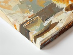 Sunlit Tabby & Tea Canvascozy Cat Scene In Warm Painterly Style Wall Art
