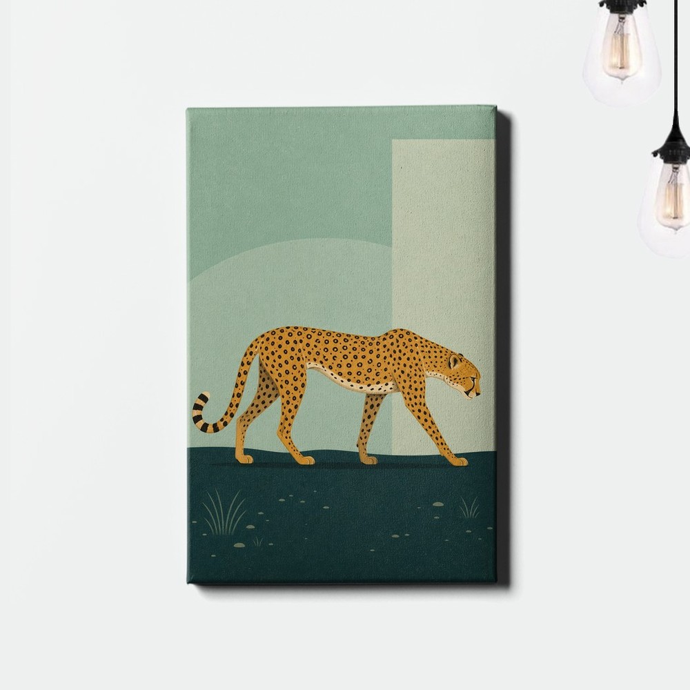 Minimalist mid century cheetah walking illustration Wall Art