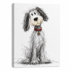 Cute Scruffy Dog Canvas Wall Art Funny Puppy Sketch Print Minimalist Pet Decor