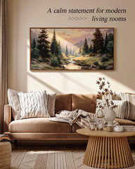 Rustic Landscape Wall Art – Large Framed Vintage Farmhouse Decor 20x40in