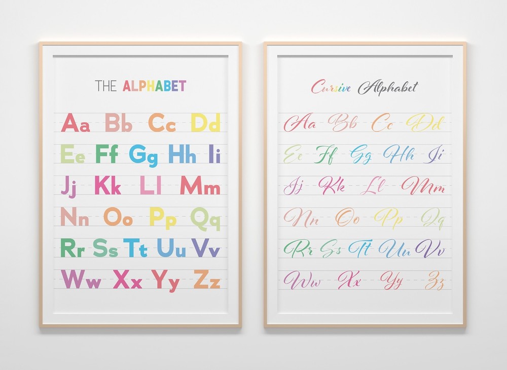 ALPHABET HANDWRITING and CURSIVE POSTERS 8.5″x11″ Print on Cardstock NO FRAME