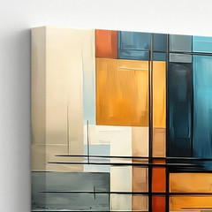 3 Pieces Abstract Geometric Blue Orange Modern Large Wall Art Canvas Set Of 3