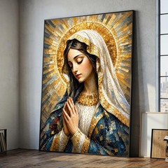 Virgin Mary Mosaic Canvas Print Catholic Religious Wall Art Christian Decor