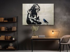 Banksy Girl With Blue Bird – Canvas Ready-To-Hang Wall Art Canvas Print