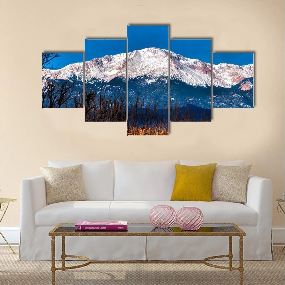 Majestic View Of Pikes Peak Colorado Mountain 5 Piece Panel Canvas Wall Art