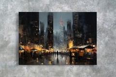 City Night Market Painting | Classic Cityscape Oil Painting on Framed Canvas Art