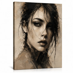 Neutral Portrait Canvas Wall Art Framed Abstract Woman Face Print Decor