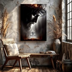 Wall Art Jesus Christ Crown of Thorns Crucifixion Religious Canvas Print Decor