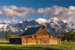 Laminated Rural Wooden Barn Below Grand Teton 18″L x 12″W, Multicolor