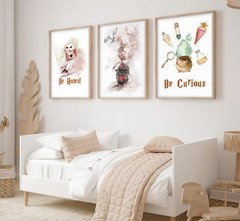 3Pcs Owl Express Train Magic Canvas Wall Art Vintage 16L» x 12W», Poster