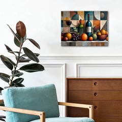 Abstract Kitchen Wall Decor Geometric Wall Art Red Wine Glass Fruits Canvas Prin
