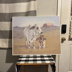 Baby Cow Family Farm Portrait Animals & Insects Painting White Framed Art Print