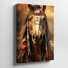 Native American Horse Canvas Wall Art Brown Western Decor Rustic Wall Print