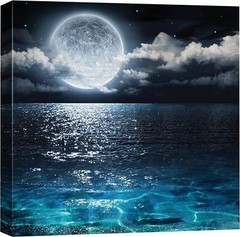 24″x24″-Moon Sea Ocean Nature Landscape Wall Art Nature Canvas Print