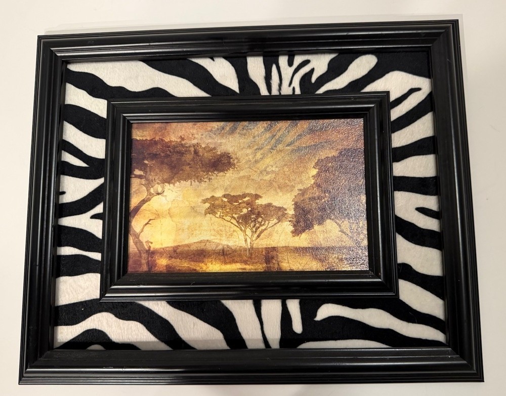 African Sunset/Safari Print w/Zebra Matting & Wood Frame (Unsigned Artwork)
