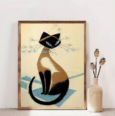 ATOMIC CAT MID-CENTURY Canvas Wall Art SIAMESE Retro 12 x 16 Unframed 977