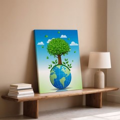 Wall Art Vibrant, Stylized Illustration Of A Lush Green Tree With Canvas Print