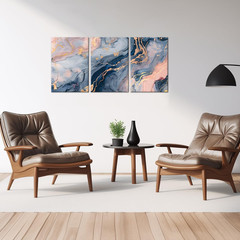 Stunning 3-Piece Abstract Canvas Art Set in Blue, Pink & Gold for Home Decor