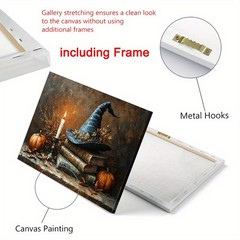Framed Canvas Vintage Witch Hat Pumpkin Old Book Candle Fall Dark Academia Art