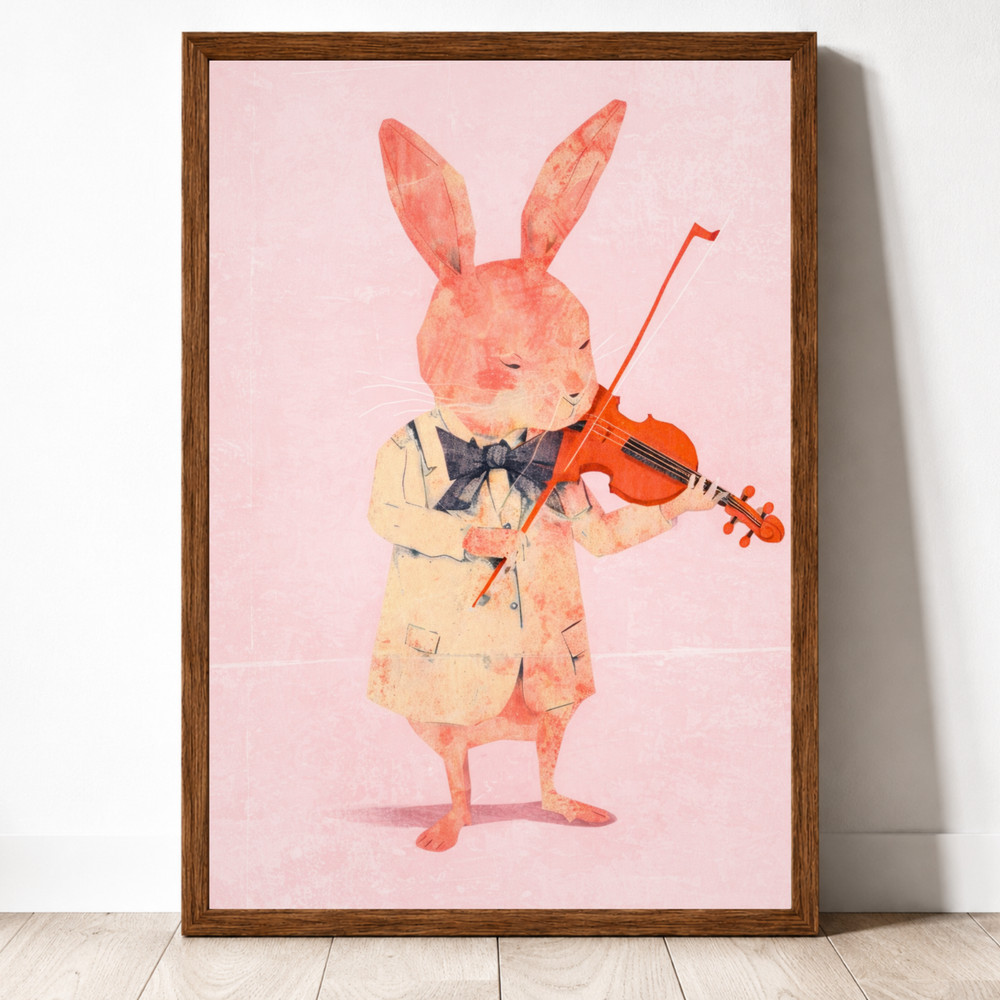 Whimsical Rabbit Wall Art Bunny Nursery Print Watercolor Animal Poster 11×17