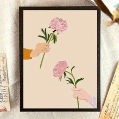 Framed Canvas Two Hands Exchange Pink Peony Minimal Boho Decor