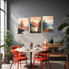 Boho Canvas Wall Art 3 Piece Minimalist Bohemia Picture Sunrise Mountain Tree…