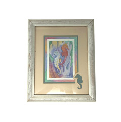 Framed Seahorse Wall Art Print Distressed Wood Frame Shabby Chic 11.5×9.5