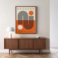 Orange Bauhaus Geometric Art Print, Mid Century Modern Wall Decor Poster