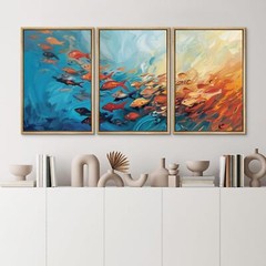 Wall26 Abstract of a School of Fish Framed Wall Art Canvas Prints Set of 3
