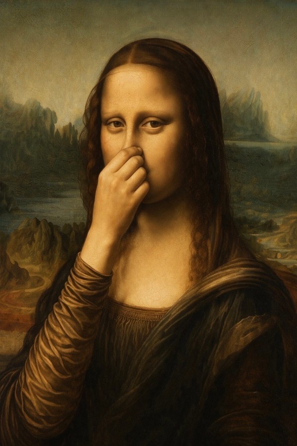Mona Lisa Smelling Bathroom Funny Wall Art Toilet Humor Gift Poster Print Canvas